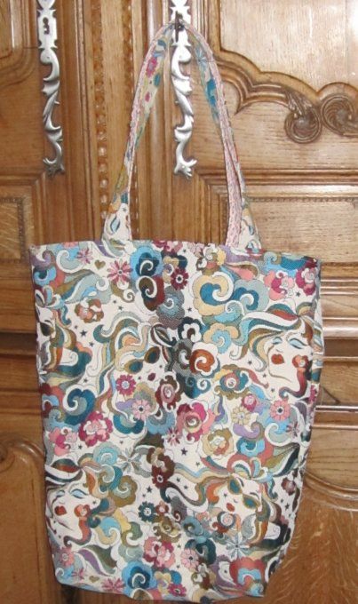 Tote bag/ sac fourre-tout, XXL, en tissu jacquard et mini porte-monnaie/porte-clés